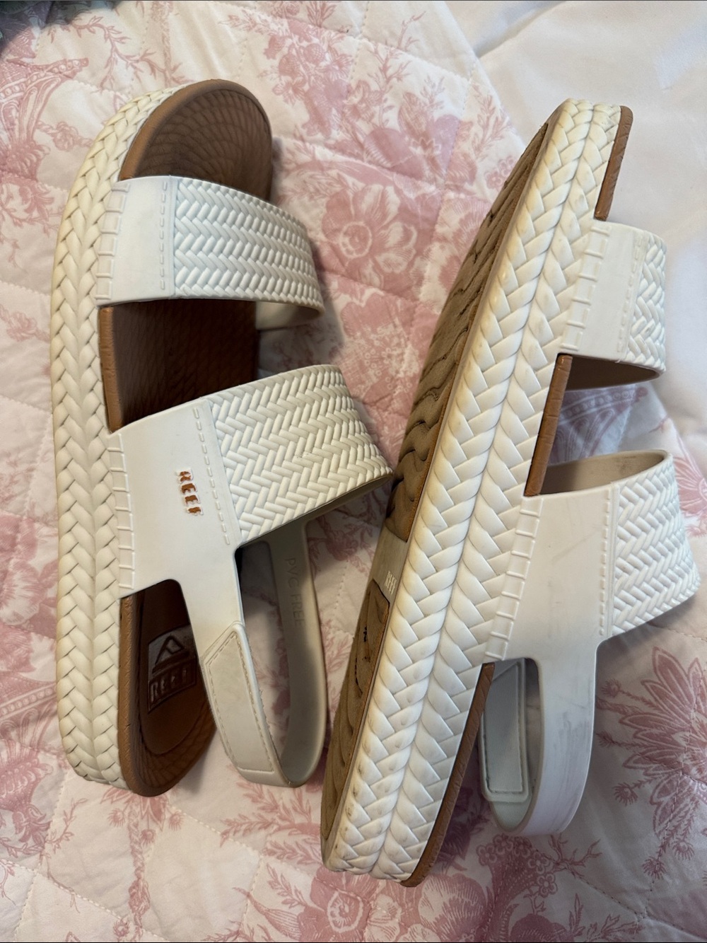 Reef White Double-Strap Sandals with Tan Footbed - Picture 5 of 8